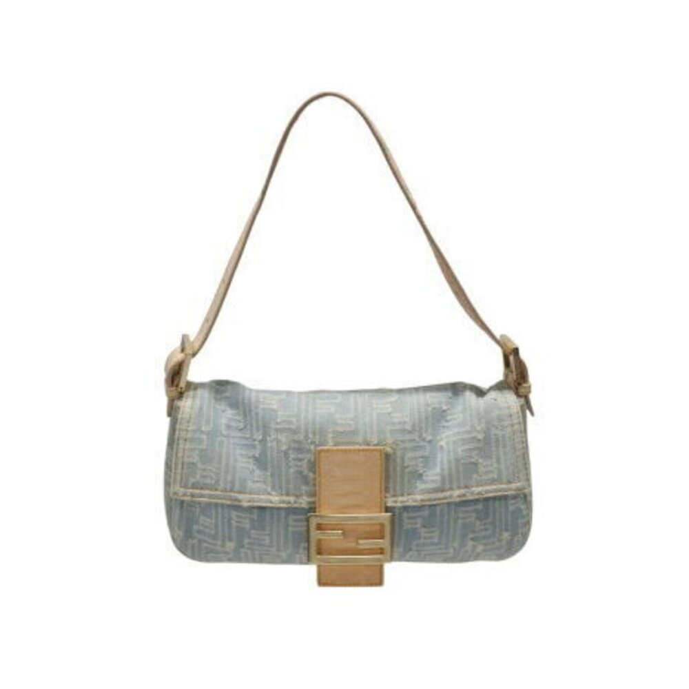 FENDI Mamma Bucket Handbag Hobo Shoulder Bag Denim Zucca Leather